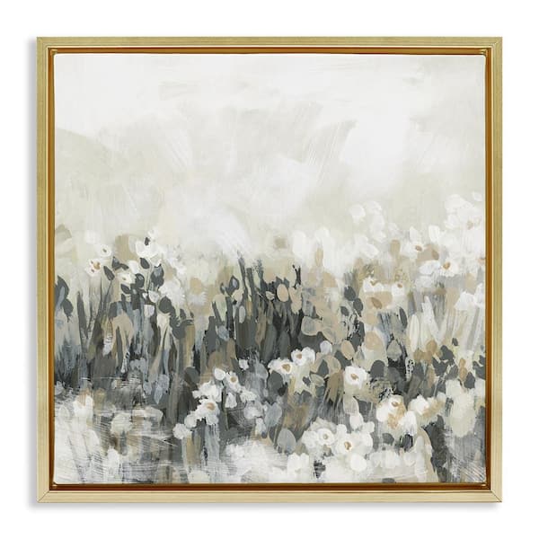Stupell Industries Grey & Beige Landscape by June Erica Vess Gold Floater Frame Abstract Graphic Art Print 18 in. x 18 in.