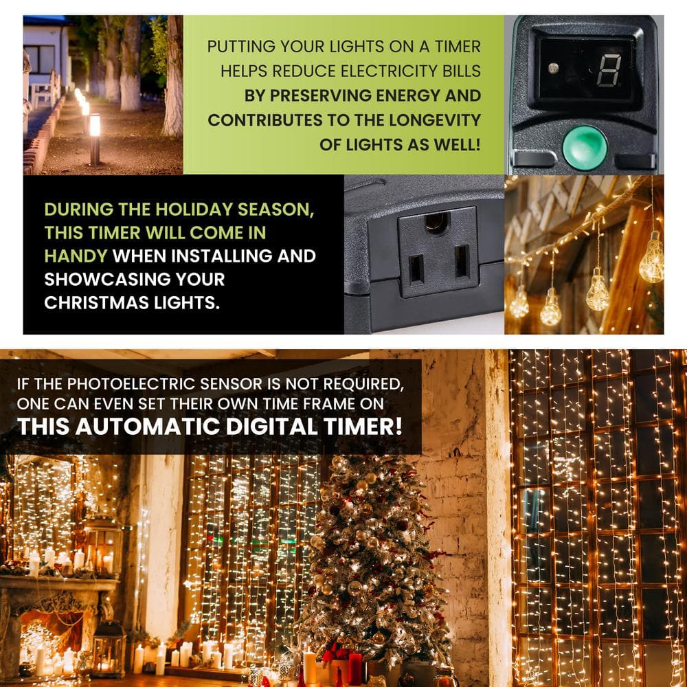 Black Digital Outdoor Timer with Photoelectric Sensor
