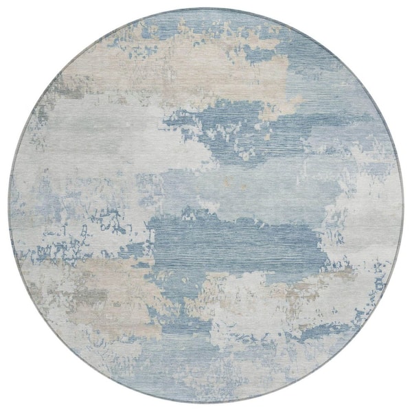 Chantille Machine Washable Indoor/Outdoor Abstract ACN2372 Sky 8 ft. x 8 ft. Round Rug