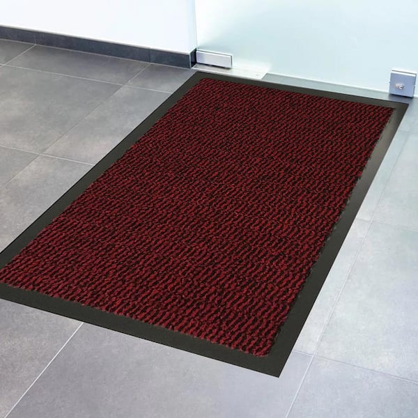 Lisa Red Burgundy 48 in. x 32 in. Polyester Sheltered large Front Door Mat