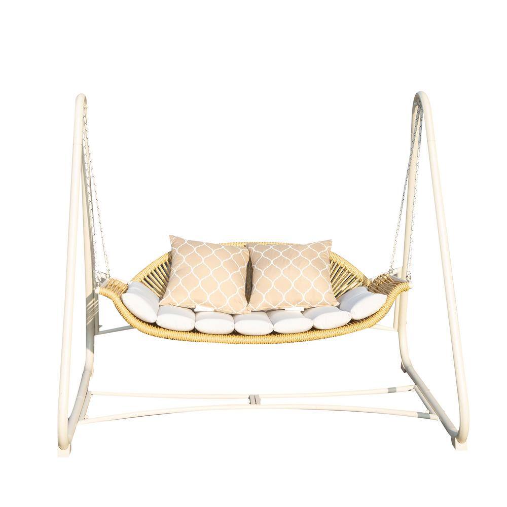 White Metal Oversized Patio Swing Hammock Chair with Thickened Cushions and Pillow for Porch, Backyard, Garden price history on PriceWatchPro