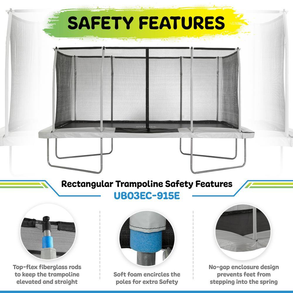 Black Rectangular Trampoline with Enclosure, 9' x 15'