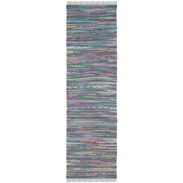 SAFAVIEH Rag Rug Aqua/Multi 2 ft. x 9 ft. Striped Runner Rug