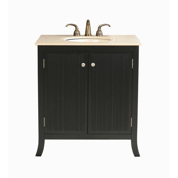 Virtu USA Strasbourg 32 in. Single Basin Vanity in Black with Natural Stone Vanity Top in Travertine-DISCONTINUED