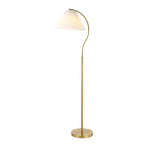 Devon 60.5 in. Brass Gold/White Standard Floor Lamp Modern Glam Metal Arc LED with Pleated Shade