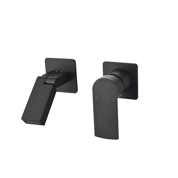 Single Handle Wall Mounted Bathroom Faucet with 180° Swivel Waterfall Spout in Matte Black