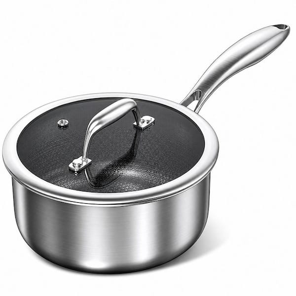 2 qt. Stainless Steel Ceramic Coated Nonstick Saucepan with Glass Lid Induction Compatible Oven Safe