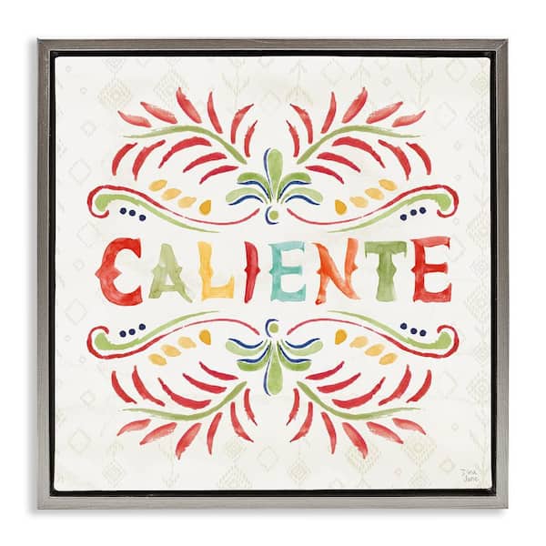 Stupell Industries Caliente with Pattern by Dina June Gray Floater Frame Typography Graphic Art Print 18 in. x 18 in.