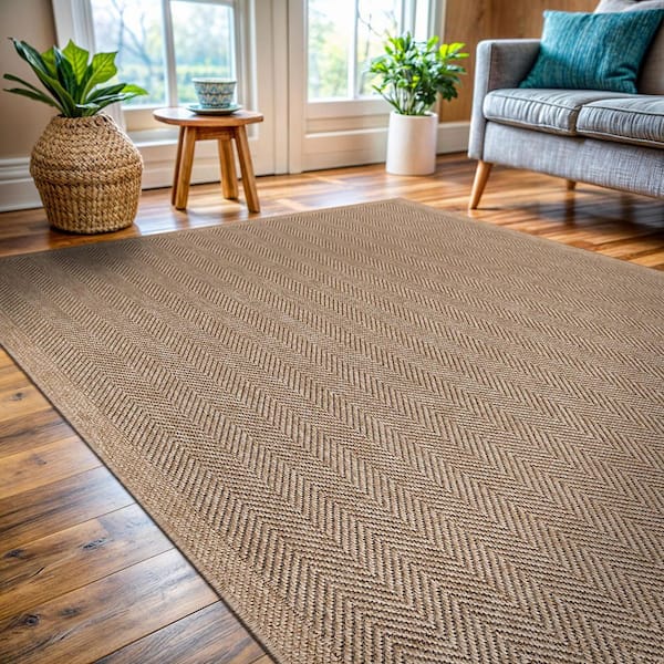Easy Jute Natural 4 ft. x 6 ft. Stripes Indoor Outdoor Area Rug
