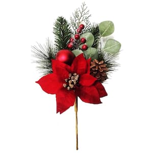 Jingle Jubliee 16 in. Poinsettia Decorative Pick Arrangement, Red