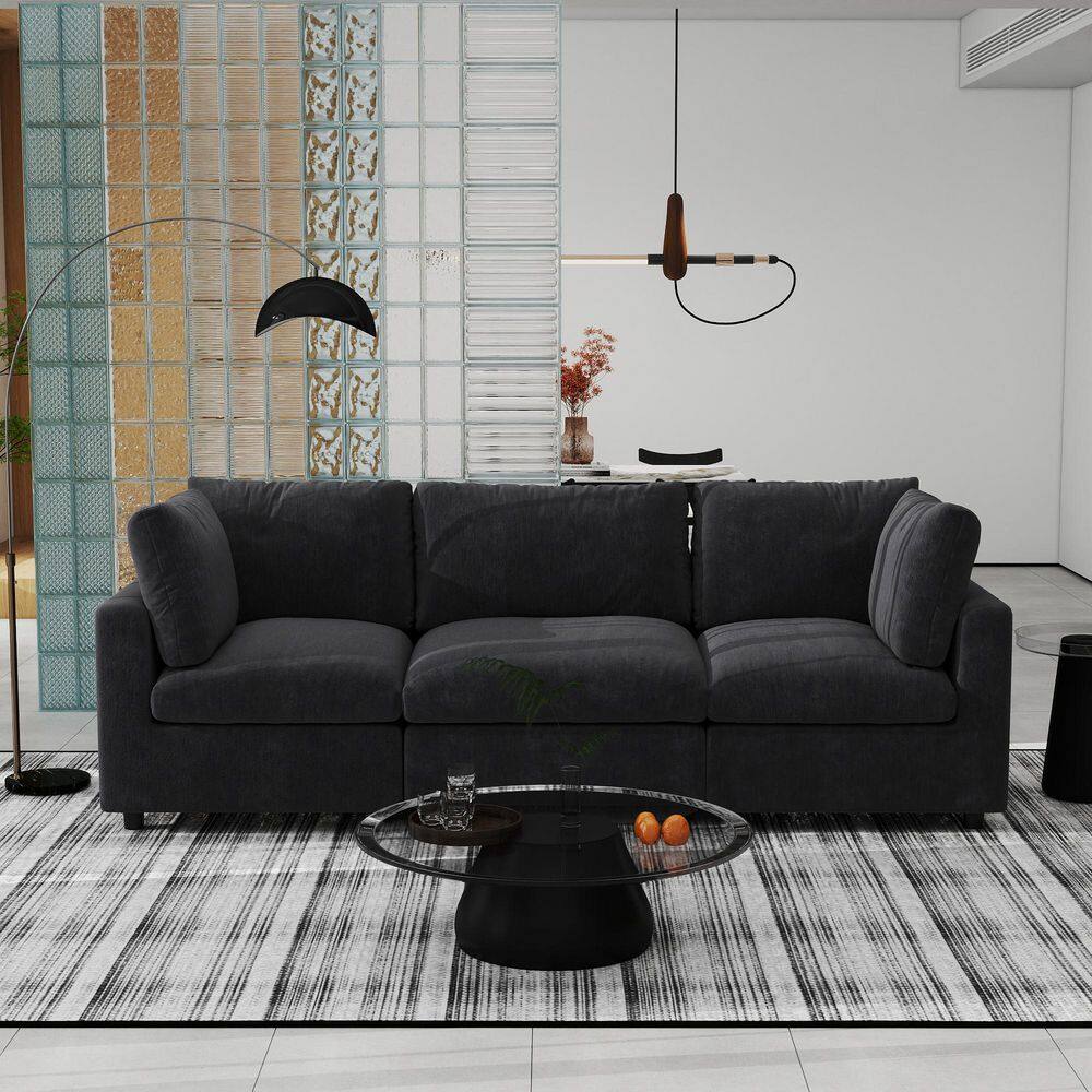 100.5 in. Square Arm Chenille Modular Couch 3 Piece Free Combination Sofa For Apartment in Black price history on PriceWatchPro