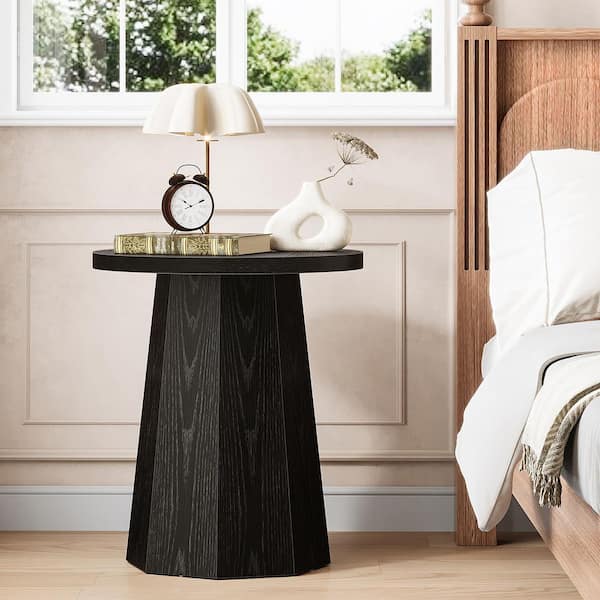 BYBLIGHT Kerlin 19.69 in. Black Round Wood End Table, Couch Side Table with Octagonal Base for Living Room, Bedroom
