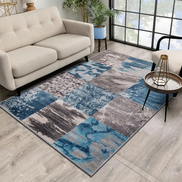 Brentwood Blue 4 ft. x 6 ft. Modern Patchwork Indoor Area Rug