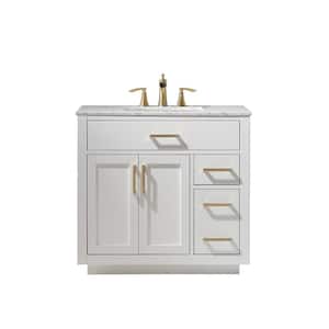 Ivy 36 in. Bath Vanity in White with Carrara Marble Vanity Top in White with White Basin