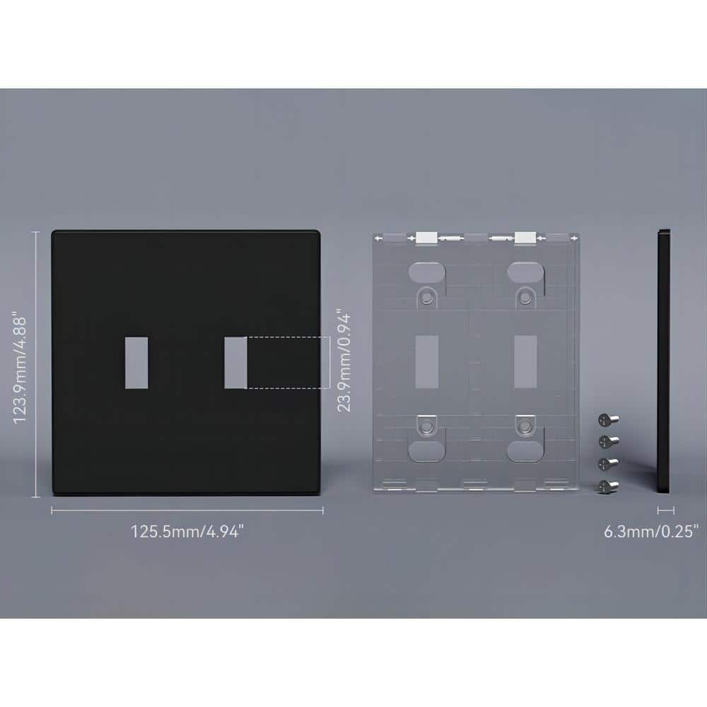 Black 2-Gang Screwless Plastic Toggle Wall Plate