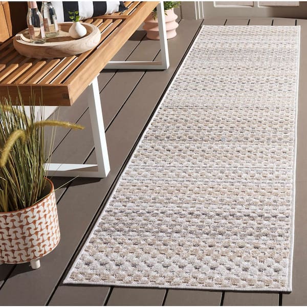 Stella Beige/Gray 2 ft. x 8 ft. High-Low Faded Striped Indoor/Outdoor Runner Rug