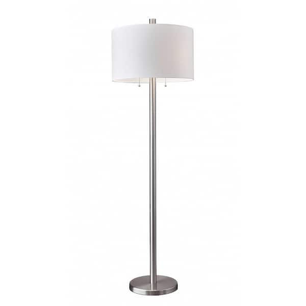 HomeRoots 61 in. Silver 2-Light Traditional Shaped Standard Floor Lamp With White Drum Shade