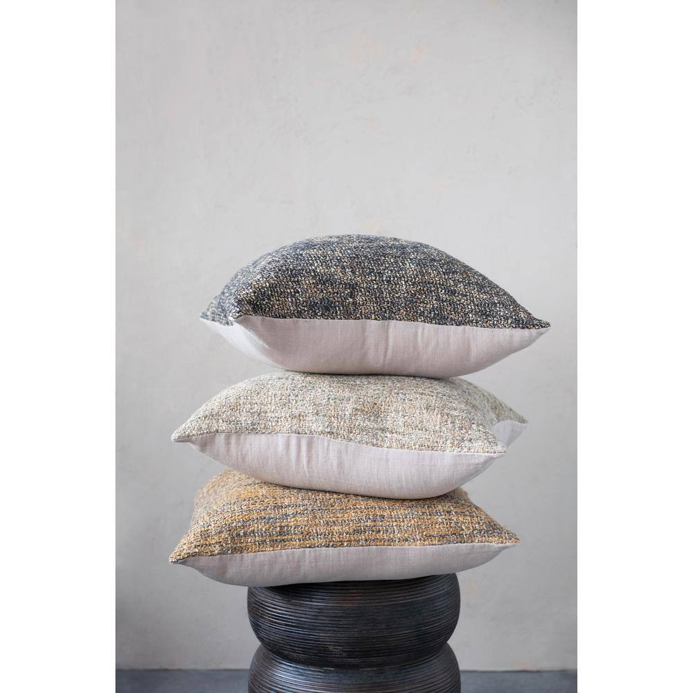 20" Gray and Tan Mélange Cotton Blend Bouclé Pillow
