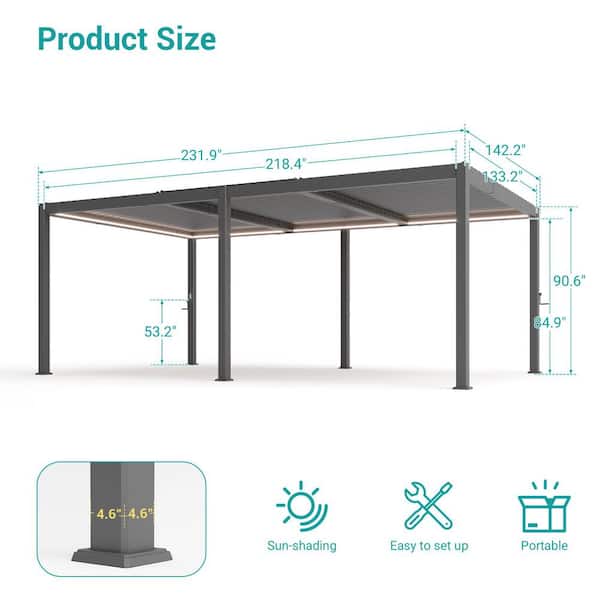 Sonkuki Sereno Series 12 ft. x 20 ft. All-Aluminum Pergola