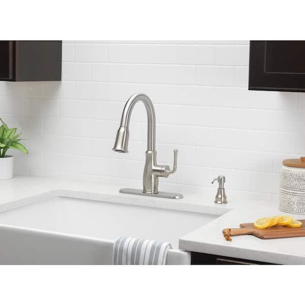Kagan Stainless Steel 15 in. H Pull Down Sprayer Kitchen Faucet with 360° Swivel Spout