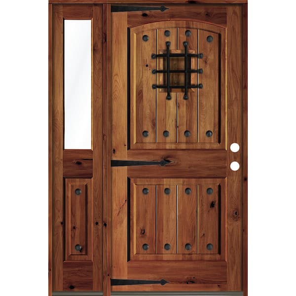 Krosswood Doors 56 in. x 80 in. Mediterranean Knotty Alder Left-Hand/Inswing Clear Glass Red Chestnut Stain Wood Prehung Front Door