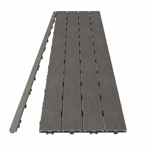 NewTechWood 1/12 ft. x 3 ft. Quick Deck Composite Deck Tile Straight Trim in Argentinian Silver Gray (2-Pieces/Box)
