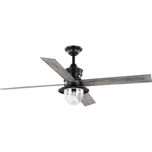 Gillen 56 in. Indoor/Outdoor Integrated LED Matte Black Vintage Electric Ceiling Fan with Remote for Living Room