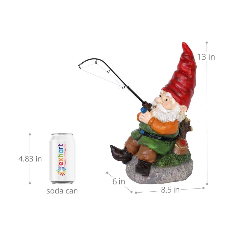 Fishing Frank Garden Gnome Statue with Red Hat