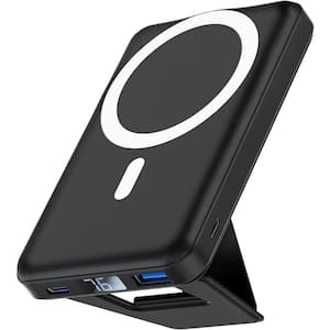 Wireless Portable Charger Foldable 10000mAh Magnetic Power Bank with TypeC Cable LED Display 22.5-Watt for Iphone, Black