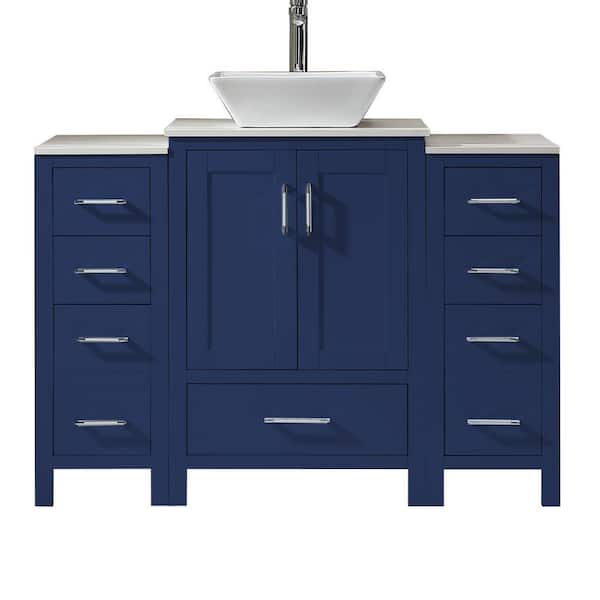 Xspracer Foyil 48 in. W x 22 in. D x 34 in. H Vanity in Blue with Engineer Stone Top in White and Porcelain Basin in White
