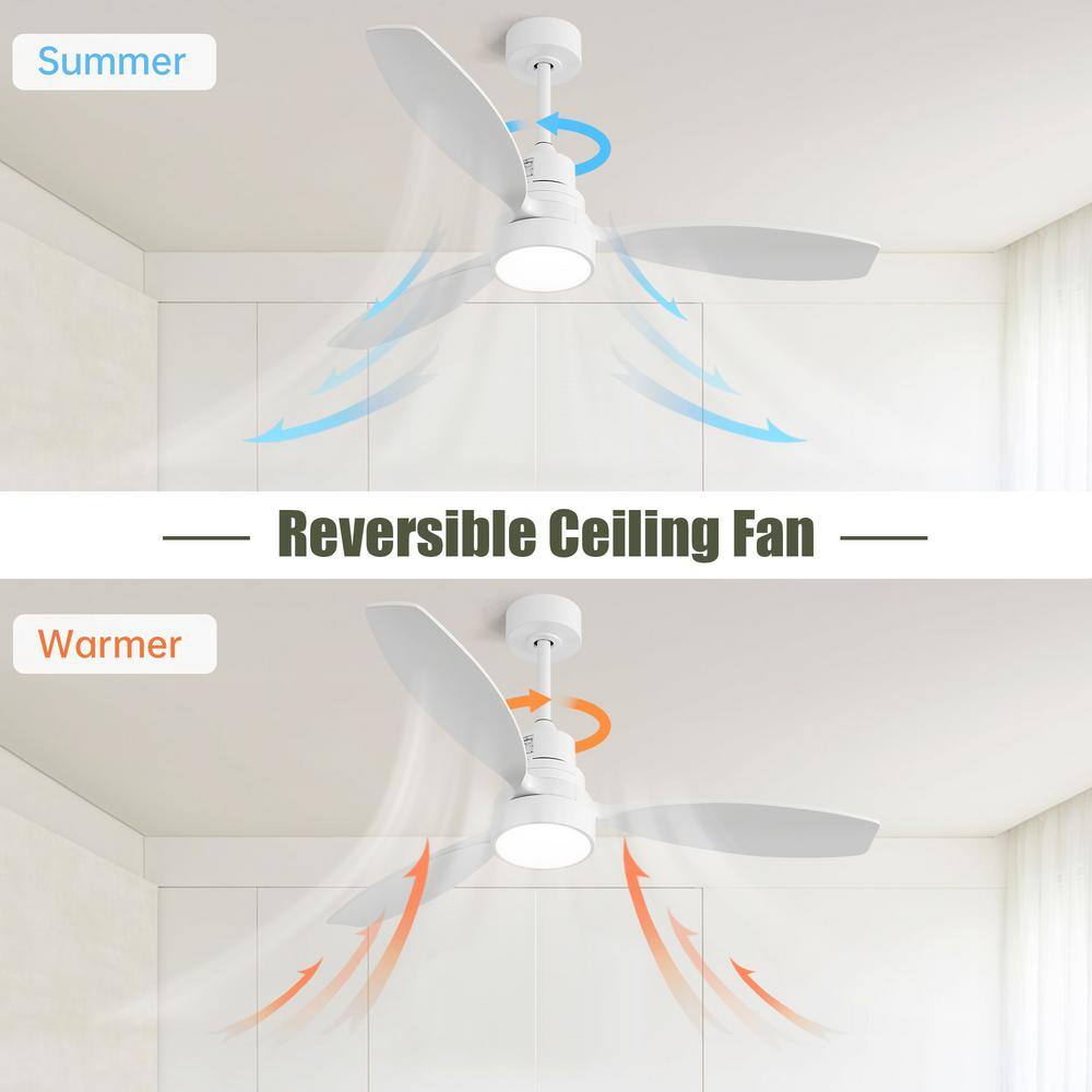 52" Matte White Wood Blades Ceiling Fan with LED Light and Remote