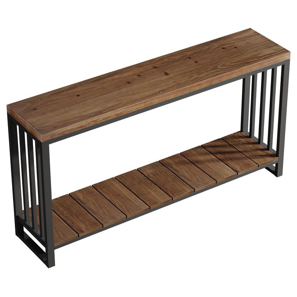 55" Brown & Black Rectangle Solid Wood Console Table for Entryway
