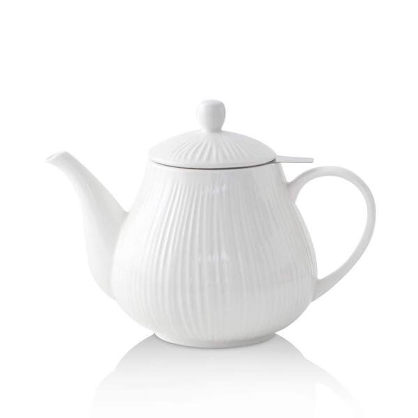 6-Cup Ceramic Teapot with Infuser, 40 oz. Tea Pot with Infuser for Loose Tea, Non-Electric Tea Kettles, White