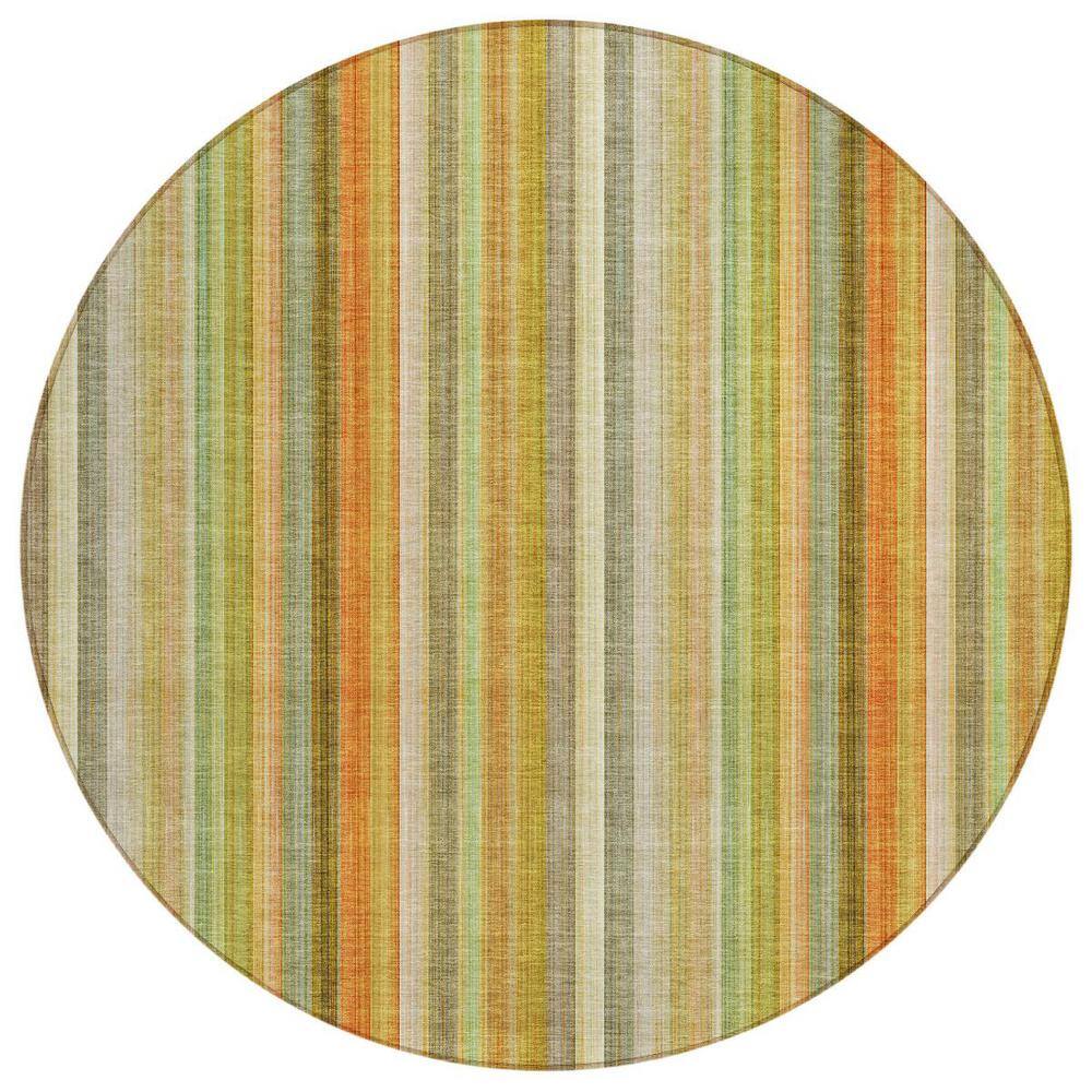 Tan Orange and Green 8 ft. Round Woven Striped Round Indoor/Outdoor Area Rug price history on PriceWatchPro