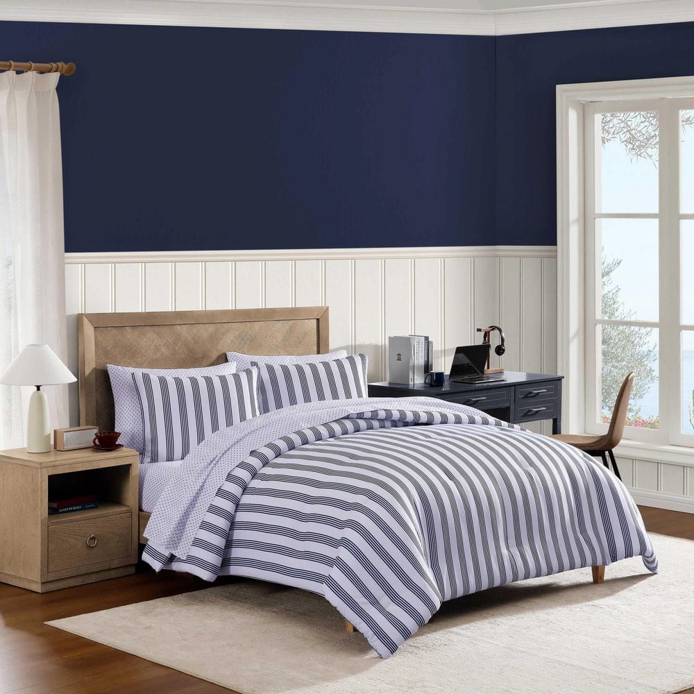 Tommy Hilfiger Campus Stripe 7-Piece White/Dark Blue Microfiber
