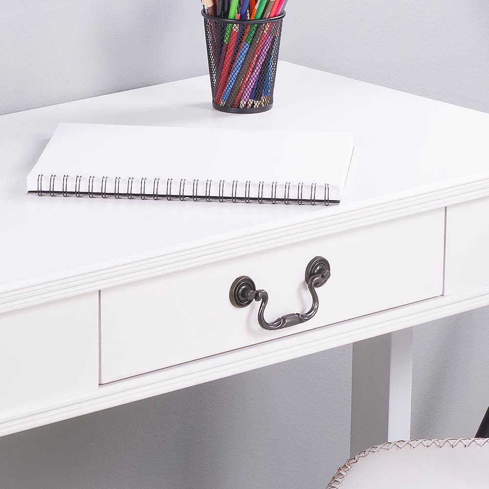 Elegant White Acacia and Pine Writing Desk with Antique Brass Drawer