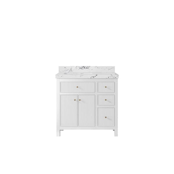 Willow Collections Sonoma 36 in. W x 22 in. D x 36 in. H Left Sink Bath Vanity in White with 2 in. Viola Night qt. Top