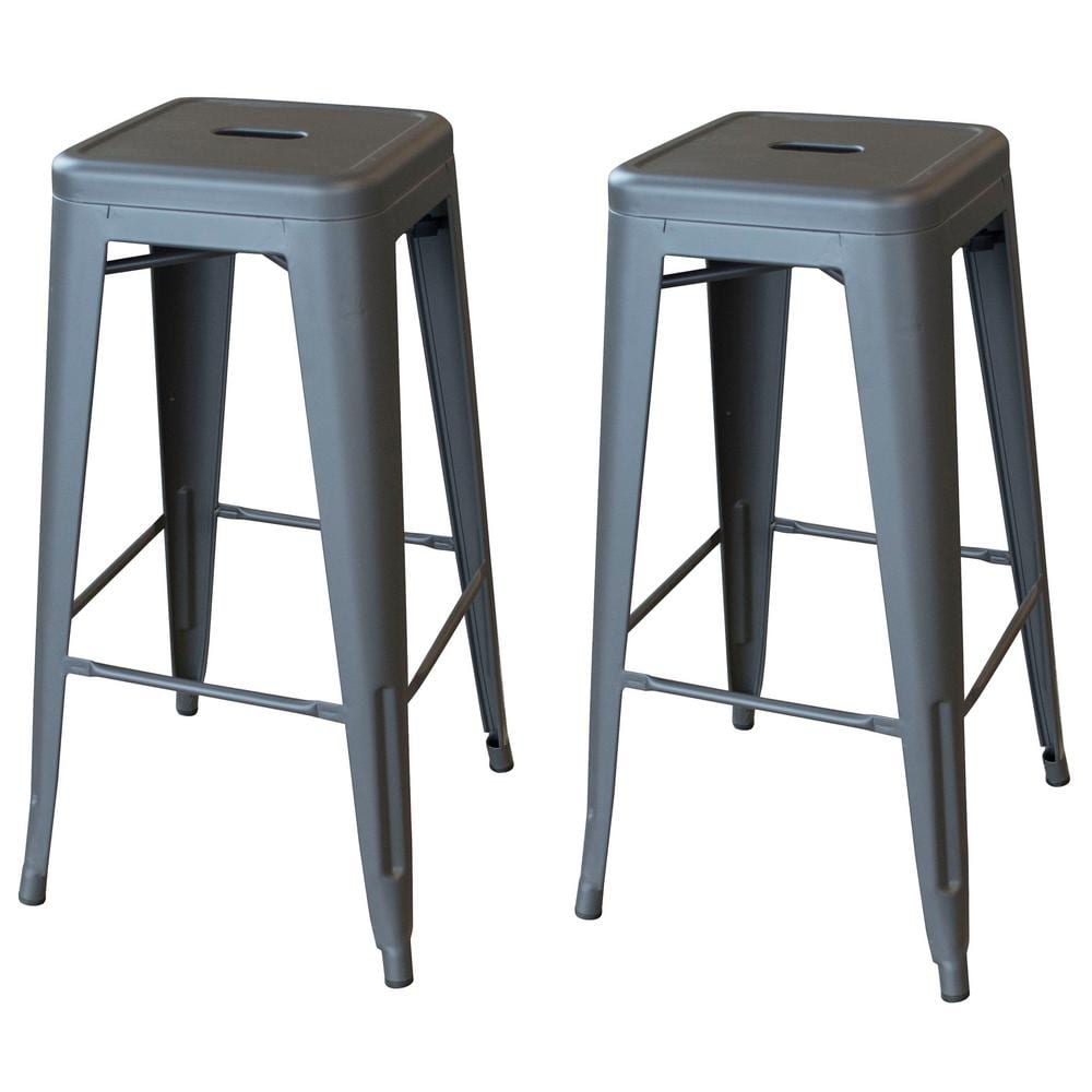 Gunmetal Silver 30" Metal Stackable Bar Stools Set
