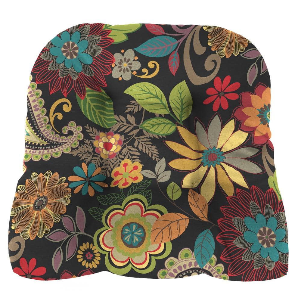 Gaya Pizzazz Multicolor Floral Tufted Outdoor Wicker Seat Cushions, 19" x 19", Set of 2