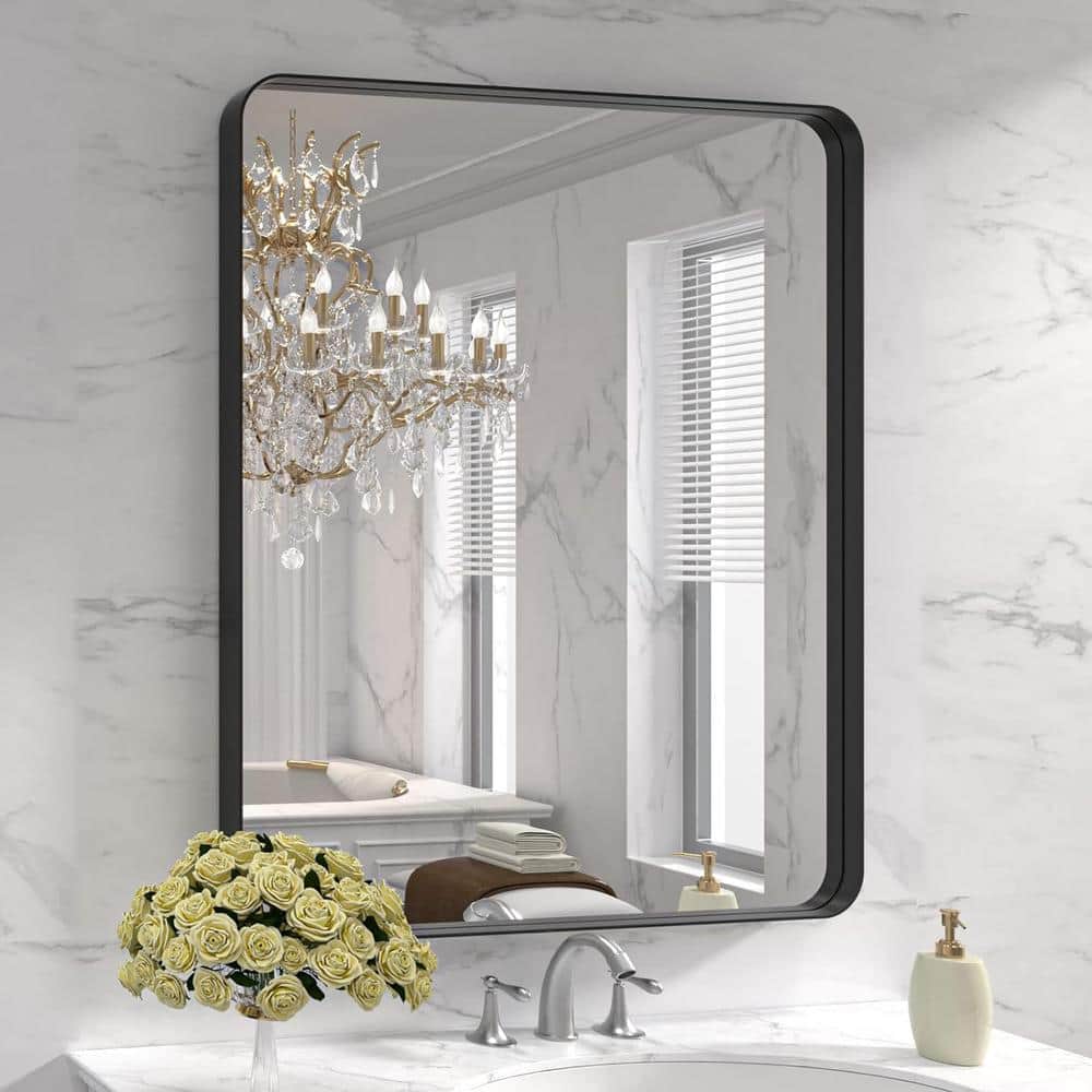 Matte Black Aluminum Rectangular Floating Vanity Mirror