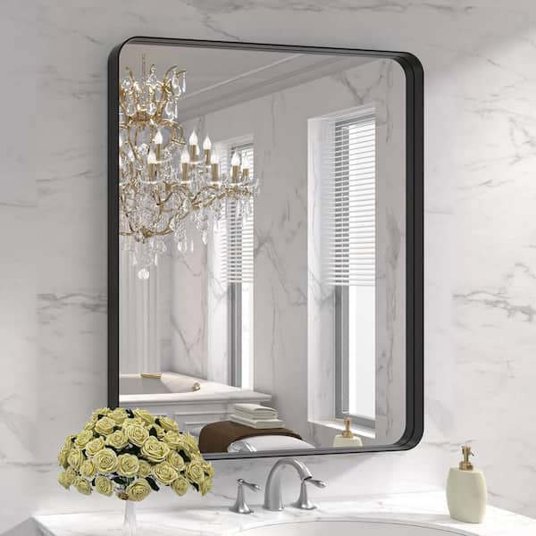 30 in. W x 36 in. H Rectangular Framed French Cleat Wall Mounted Tempered Glass Bathroom Vanity Mirror in Matte Black