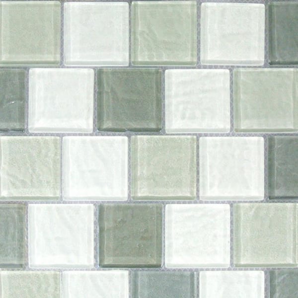 Southwestern White and Gray Square Mosaic 12 in. x 12 in. Textured Glass Wall and Pool Tile (0.95 sq.ft./Case)