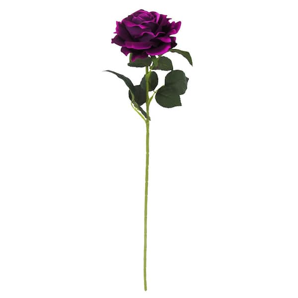 LIVING LUXURY 30 in. Large Plum Purple Artificial Velvet Rose Flower Stem Spray (Set of 3)