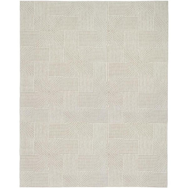 Textured Home Beige Ivory 9 ft. x 12 ft. Geometric Contemporary Area Rug