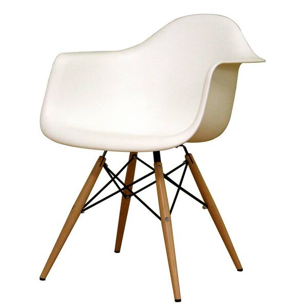 white bucket chair wooden legs