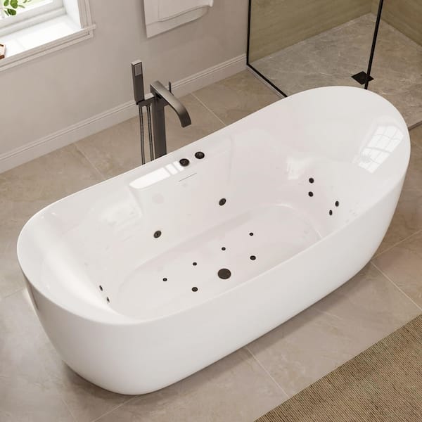 71 in. x 31 in. Acrylic Freestanding Whirlpool and Air Combination Heated Bathtub w/Drain and Overflow Included in White