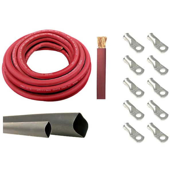WindyNation 1/0-Gauge 10 ft. Red Welding Cable Kit Includes 10-Pieces of Cable Lugs and 3 ft. Heat Shrink Tubing