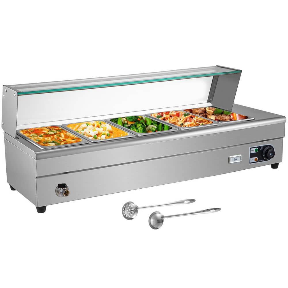 VEVOR Commercial Food Warmer 5 x 1/2 Pans 44 Qt. Electric Bain Marie with 6 in. Deep Pans Stainless Steel Steam Table,1500Watt