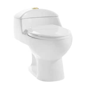 Chateau 1-piece 1.1/1.6 GPF Dual Flush Elongated Toilet in Glossy White with Brushed Gold Hardware Seat Included