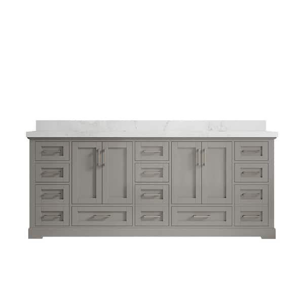Willow Collections Boston 84 in. W x 22 in. D x 36 in. H Double Sink Bath Vanity in Elephant Gray with 2" Empira Quartz Top